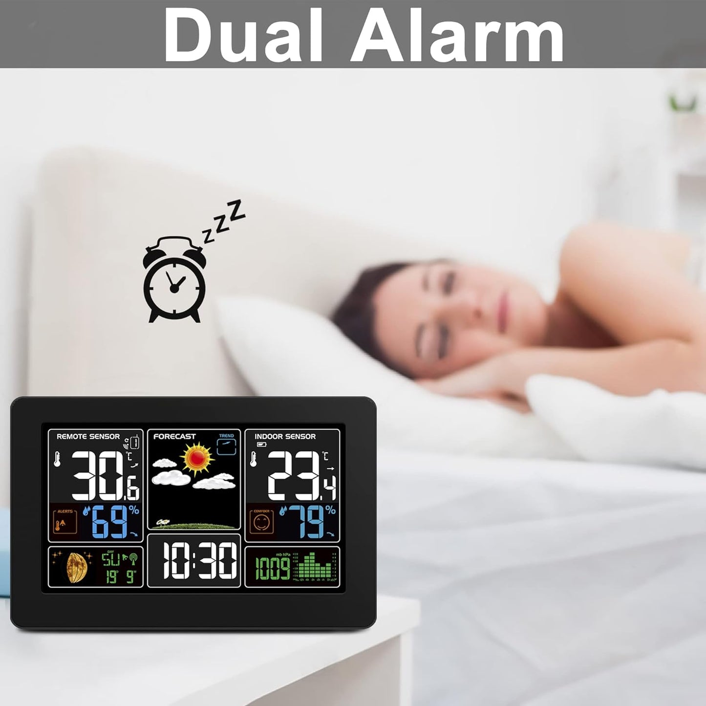 Kalawen Home Weather Stations Wireless Indoor Outdoor Thermometer, Portable Digital Weather Clock Atomic, Bluetooth Color Forecast Station Estacion Meteorologica Weather Monitor with Alarm