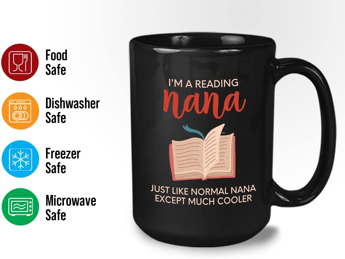 Bubble Hugs Book Lover Coffee Mug 15oz Black - Reading Nana - Reading Reader Grandma Old Lady Book Lover Bookish Novelist Librarian Writer
