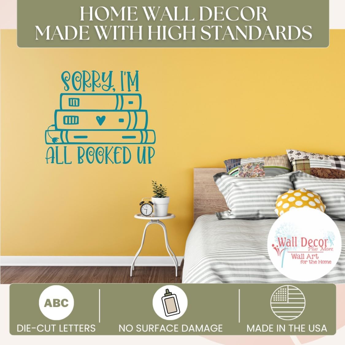 Sorry All Booked Up Book Worm Vinyl Wall Art Decal - Modern Inspiring Classroom Quote Sticker - Reading Room Inspirational Wall Sticker - Removable Quotes for Wall Decor - Vinyl Lettering Decor