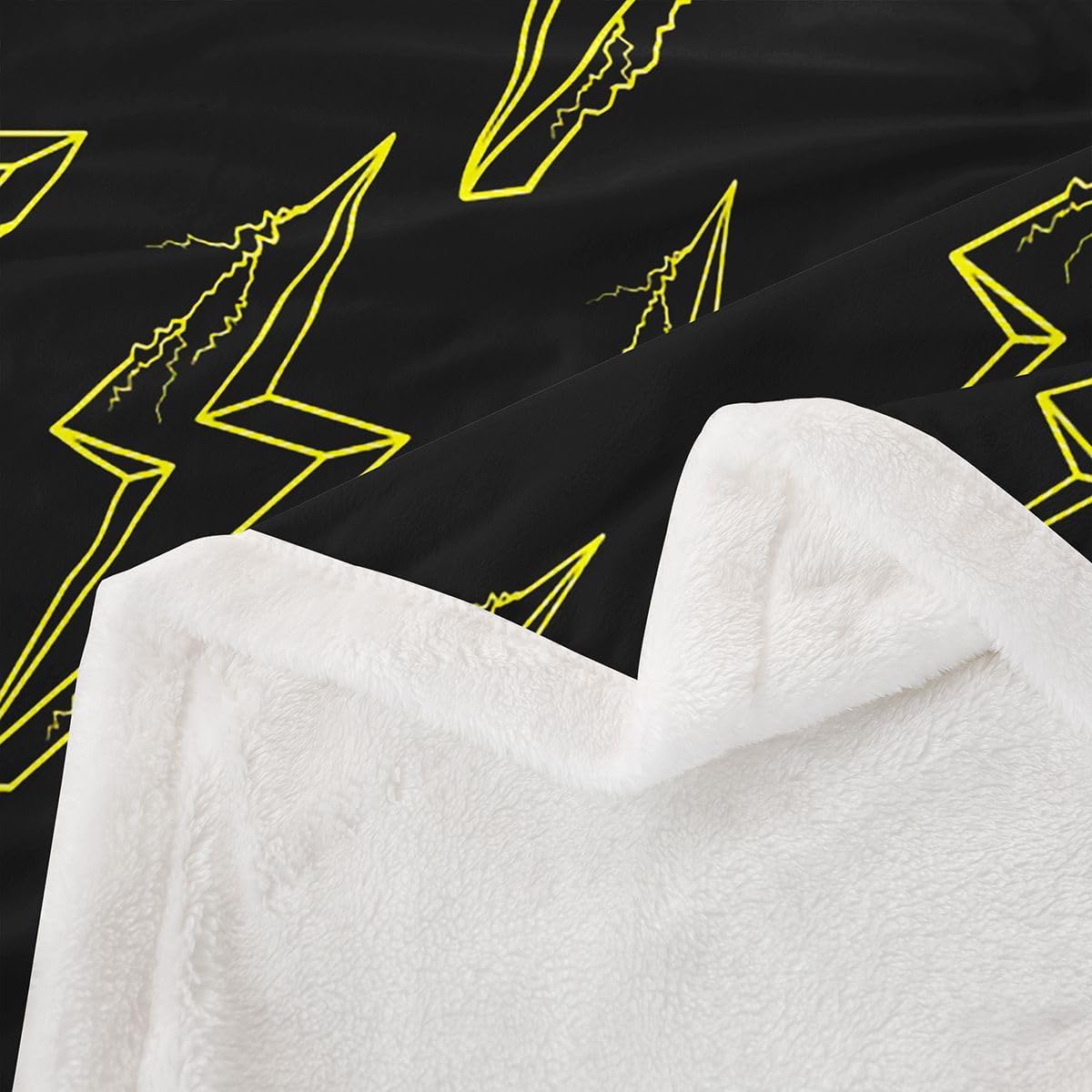 Lightning Pattern Bed Blanket Kids Girls Yellow and Black Sherpa Blanket Soft Cozy Lightweight Lightning Sign Plush Fleece Modern Cool Blanket Gifts for Bed Chair Office Sofa(Throw 50"x60")