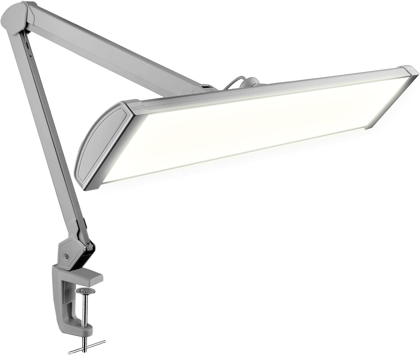 Neatfi 3,500 Lumens LED Desk Lamp – 45W Dimmable Task Light | 3 Light Modes | 540 SMD LEDs | Touch Control | 26-Inch Wide Metal Shade | Reading, Craft, Workbench & Office (CCT with Clamp, Silver)