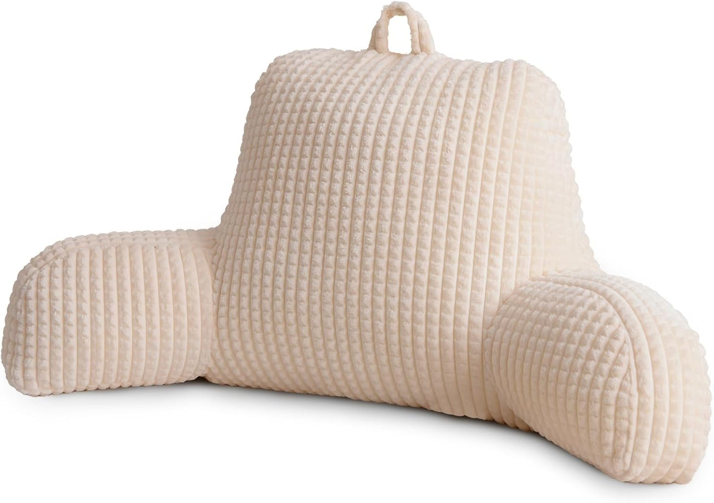 Waffle Wedge Reading Pillow with Arms — Large, Ivory, Adult & Children, Bed or Couch