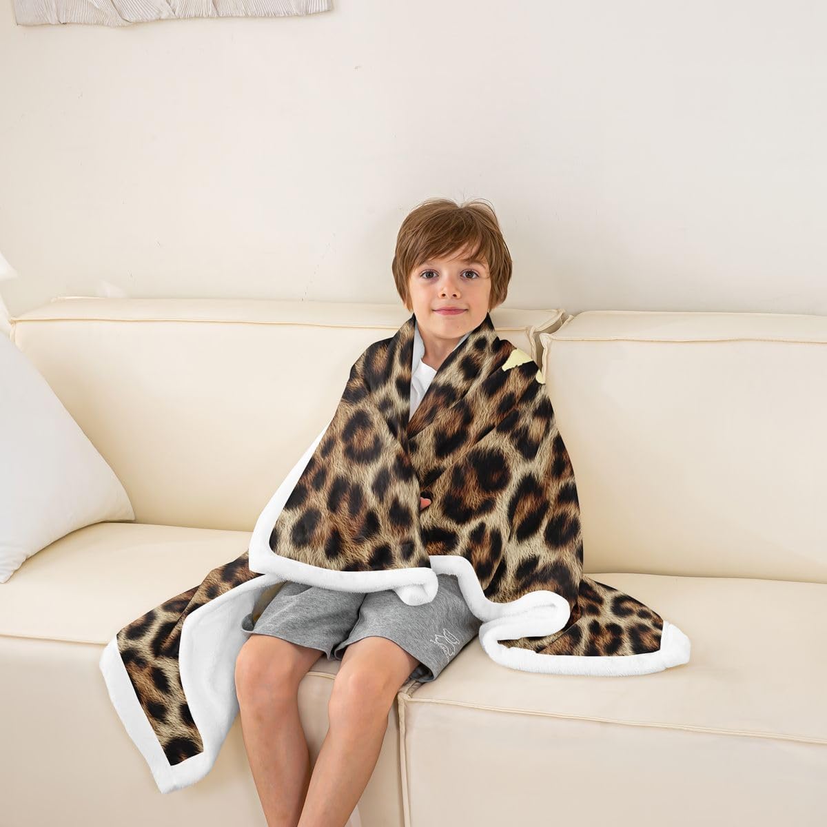 Feelyou Leopard Print Get Naked Throw Blanket Funny Quotes Soft Fleece Sherpa Cozy Fuzzy Plush Warm Brown Fuzzy Plush Throw Cheetah Throw 50"x60" for Bed Couch Living Room