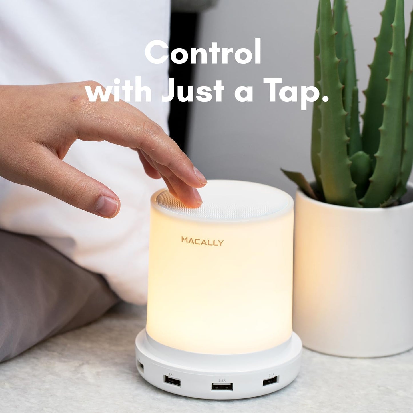 Macally Small Touch Lamps for Nightstand - Bedside Lamp with USB Port - 3 Way Dimmable Short Table Lamp for Small Spaces - Use as Night Light and Charger in Bedroom