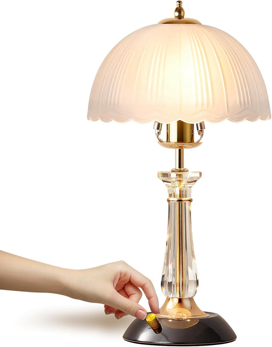 Crystal Table Lamp,Dimmable Bedside Lamp with ON/Off Switch Modern Glass Lamps for Night Stands Bedroom Living Room Decor (1PACK)