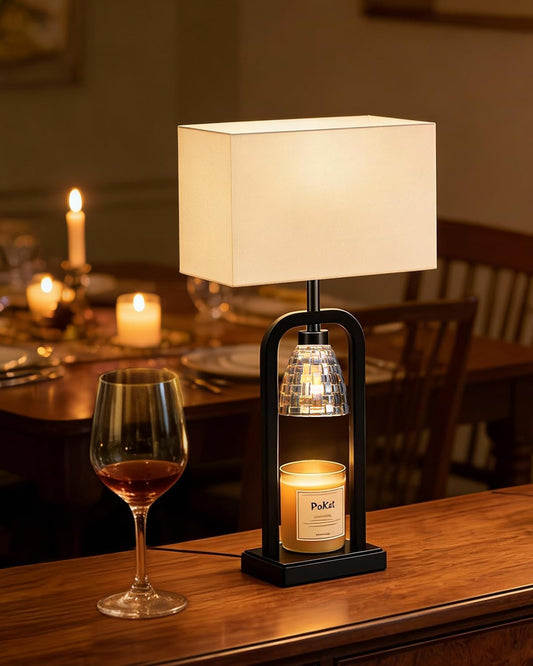 PoKat Electric Candle Warmer Lamp Black, Modern Lamp Candle Warmer with Timer Dimmer, Wax Light Warming Table Lamp for Jar Candles, Bedside Lamp for House Warming Home Decor Living room, Bulb Included