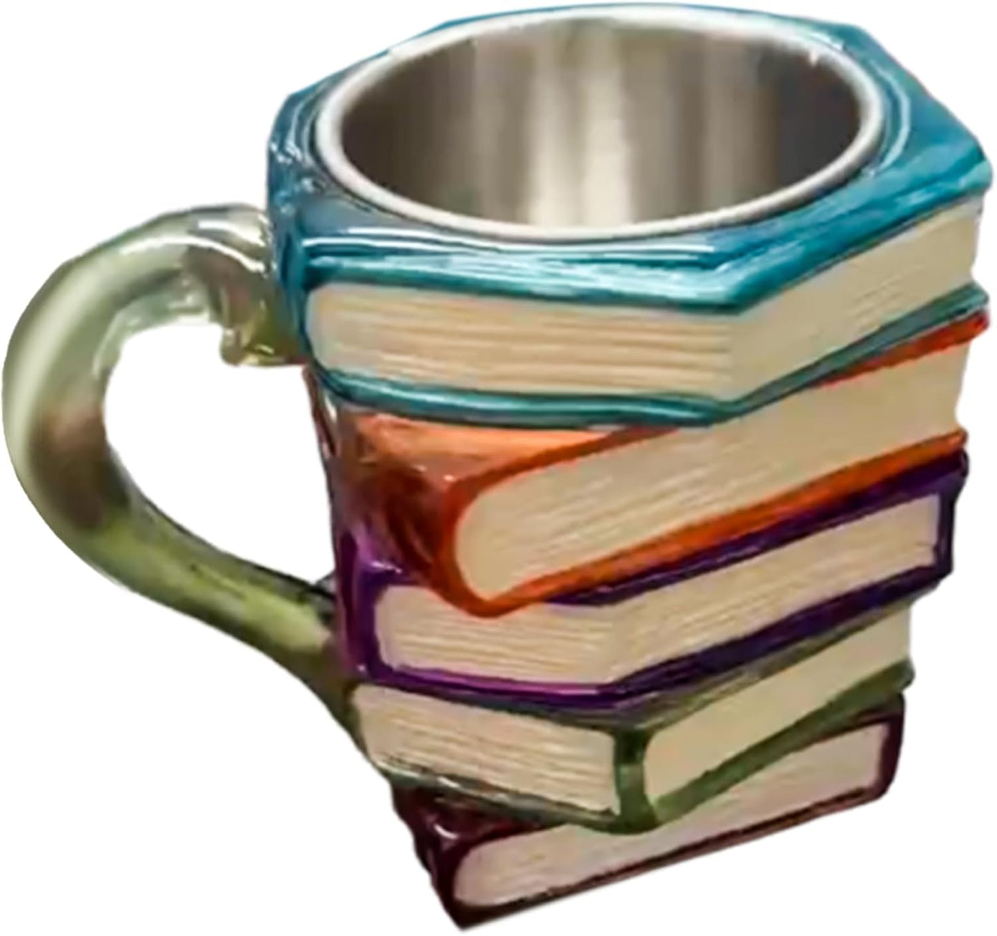 Book Mug - Painted Book Stack Cup for Readers | Novelty Resin Coffee Tea Drinking Container with Literature Inspired Design & Comfortable Handle for Home Use, Office Desk, Gift Giving
