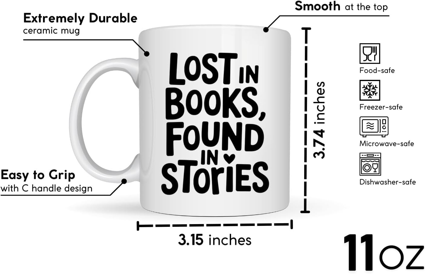 Book Lover Coffee Mug 11oz White - Books - Gift for Bookworm Reader Reading Lover Bookish Women