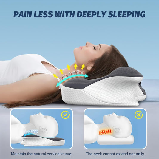 Cervical Neck Pillow for Neck Pain Relief, Ergonomic Neck Support Pillow for Sleeping, Contour Memory Foam Side Sleeper Pillow for Back Stomach Sleepers with Pillowcase