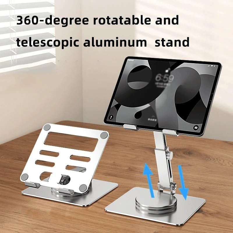 Tablet Stand Desktop 360 Degree Rotation, Multi Angle Height Adjustable Folding Suitable for