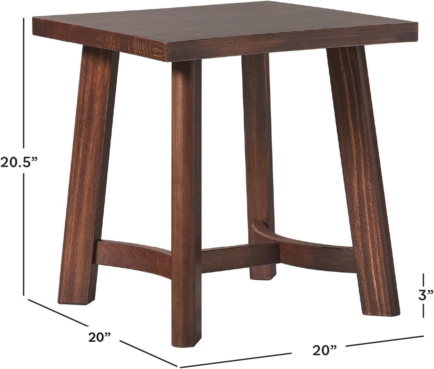 Walker Edison Colt Modern Farmhouse Solid Wood Square Side Table, 18 Inch, Medium Brown
