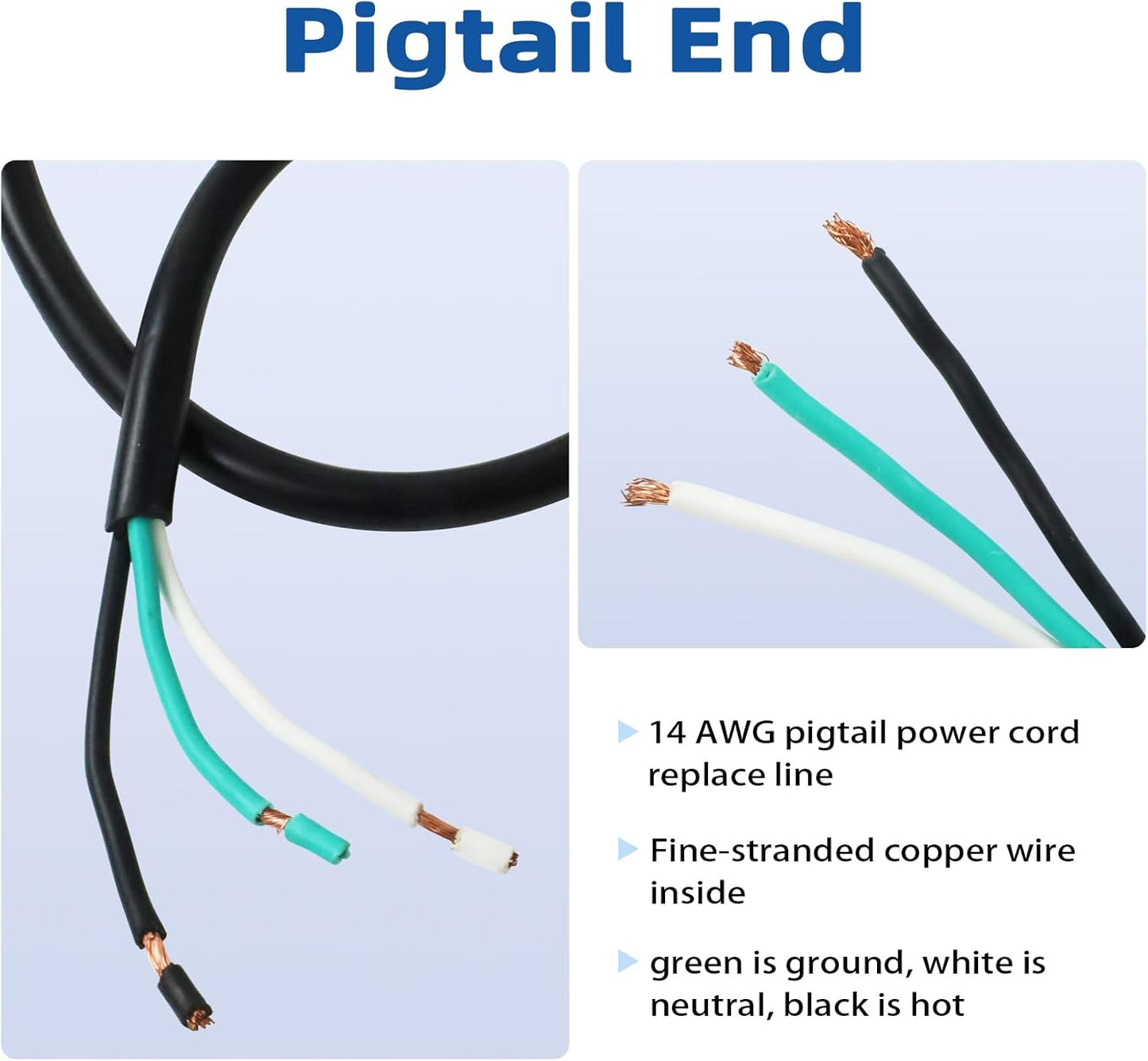 EP 2 Pack 6 ft 14/3C SJTW Appliance and Power Tool Cord, 14 Gauge 3 Prong Heavy Duty Replacement Power Supply Cord Cable, 110V 115V 120V AC Pigtail, 15A, 1875w