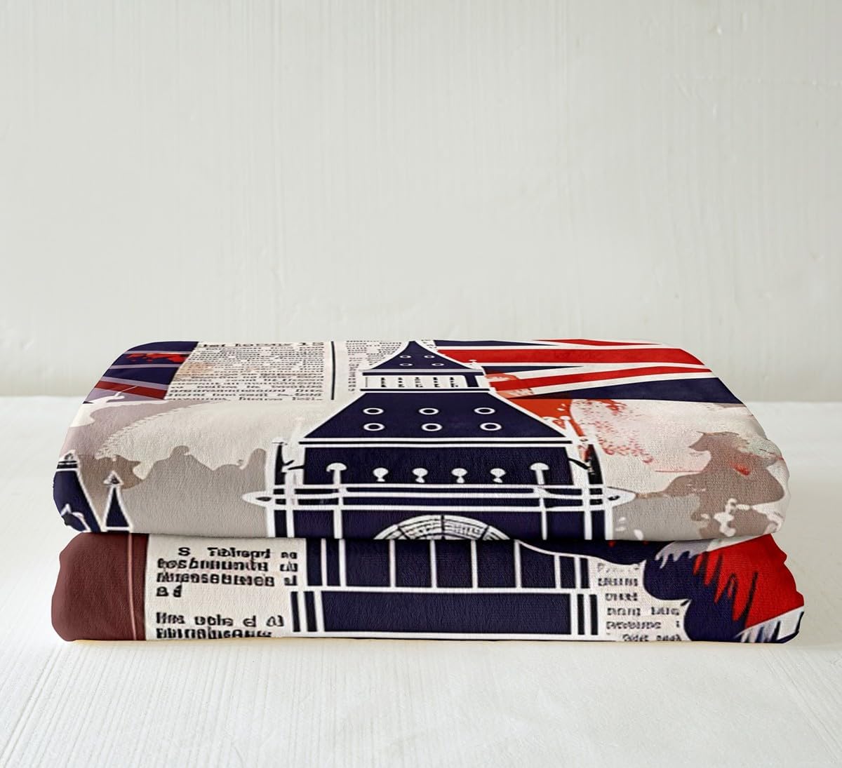 Manfei London Throw Blanket Telephone Booth Big Ben Bus Print Bed Blanket for Kids Boys Teens, British Flag and Map Print Fleece Blanket Modern City Cozy Fuzzy Blanket, Queen Size (90 x 90 Inches)
