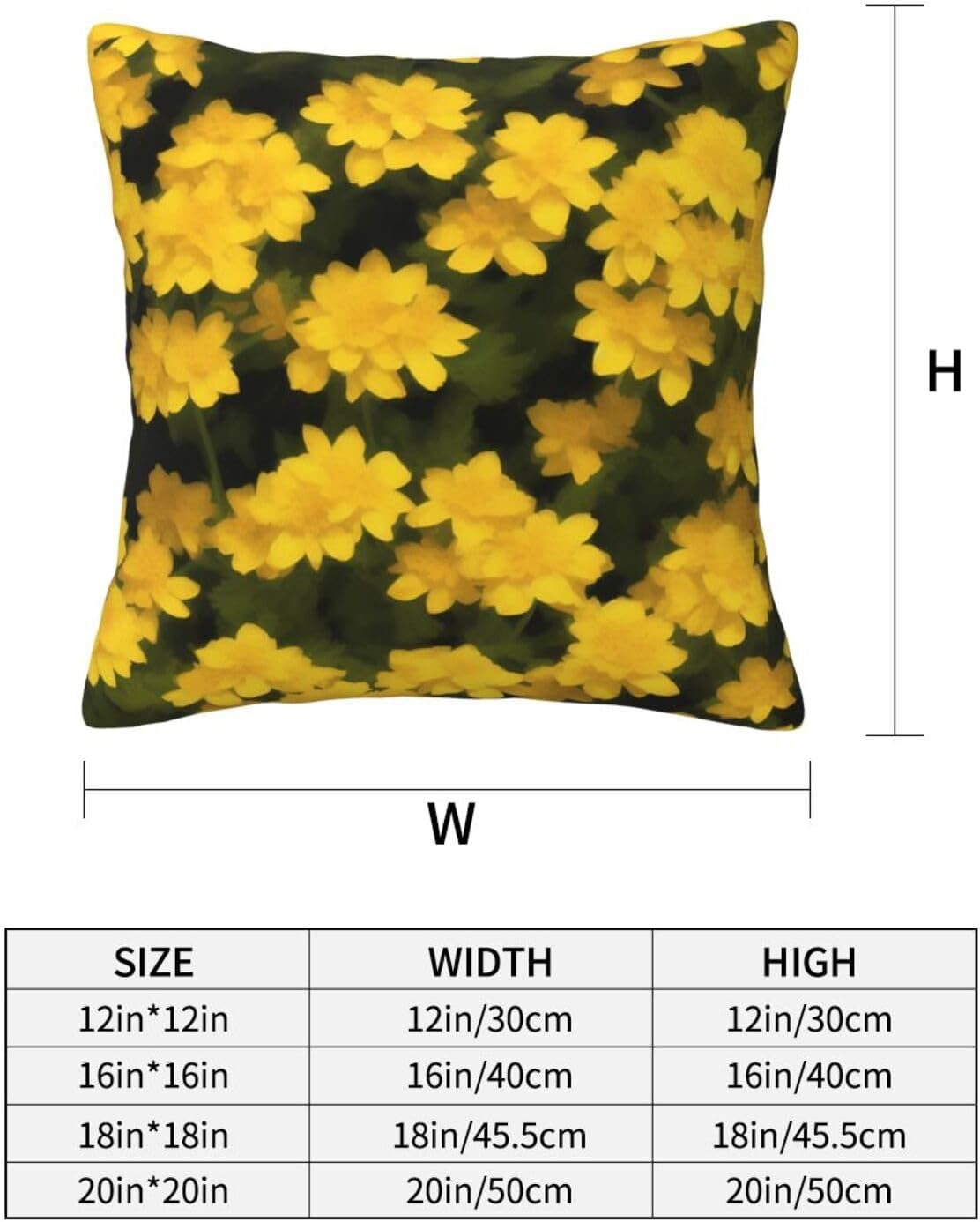 All-Season Square Pillow Covers 18"X18", Yellow Flowers, Decorative Throw Pillow Covers for Sofa Bed Couch, Hidden Zipper Cushion Cover, Square Lumbar & Accent Pillowcases for Home Decor