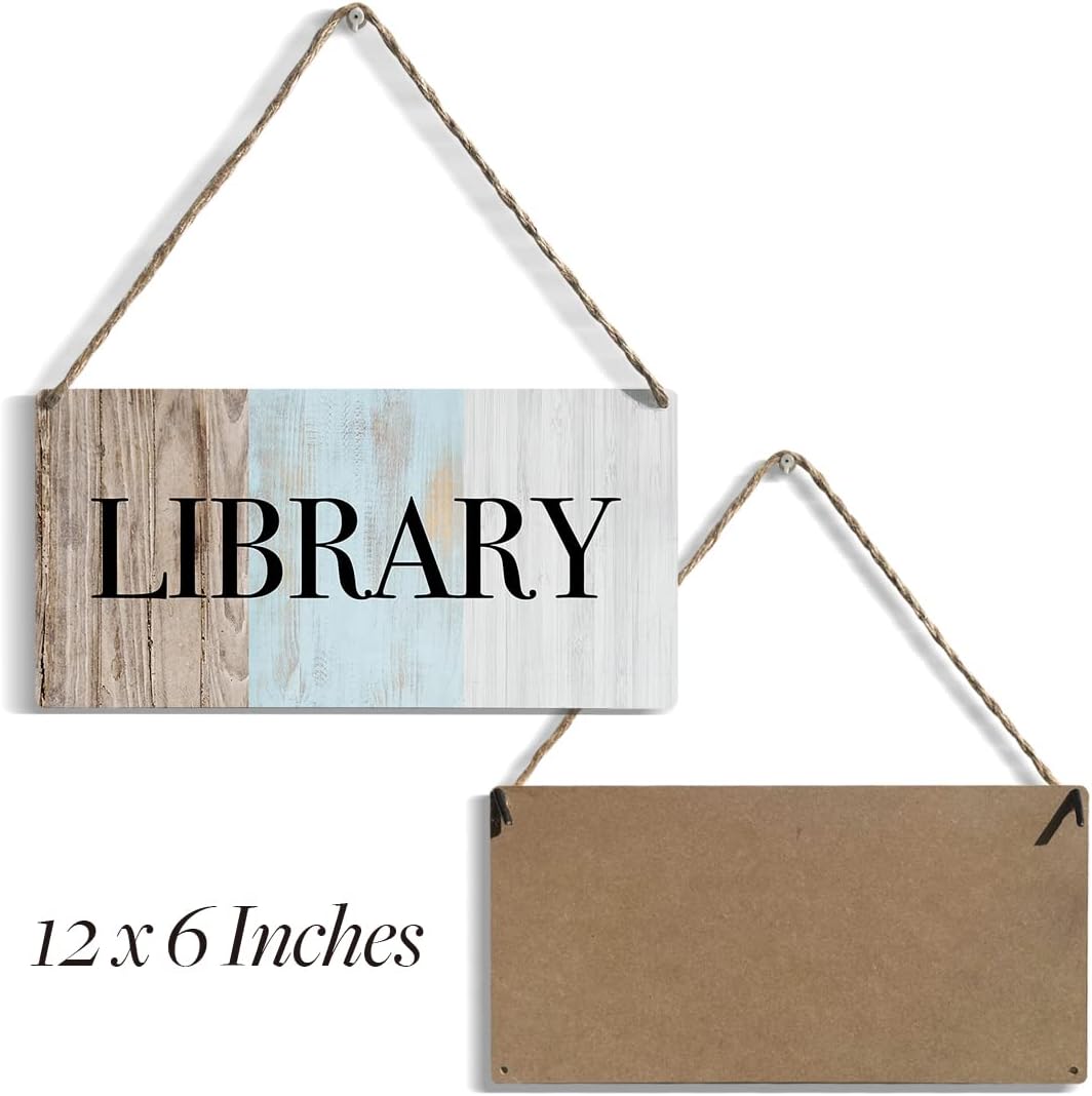 Rustic Wood Sign Library Home Farmhouse Wall Hanging Decor Minimalism Wooden Wall Art Decor Decorative Plaque Sign for Book Lover Kids Room House Front Door Bedroom Outside Room Library Reading Room