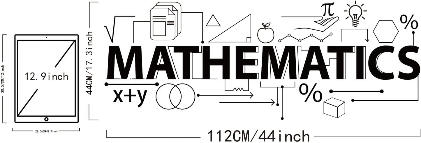 SUPERDANT Mathematics Wall Sticker Math Subject Wall Decal Peel and Stick Large Size Classroom Vinyl Art Decals Home Decor for Bedroom Dorm Livingroom Decoration Back to School 44x17.3in