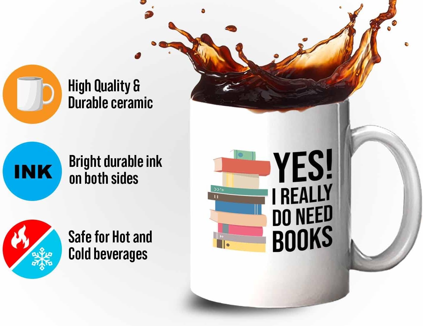 Bubble Hugs Writer Coffee Mug 11oz White - Yes I Really Do Need All These Books - Reading Book Lover for Bookworm Bibliophile Librarians Author Readers Bookish
