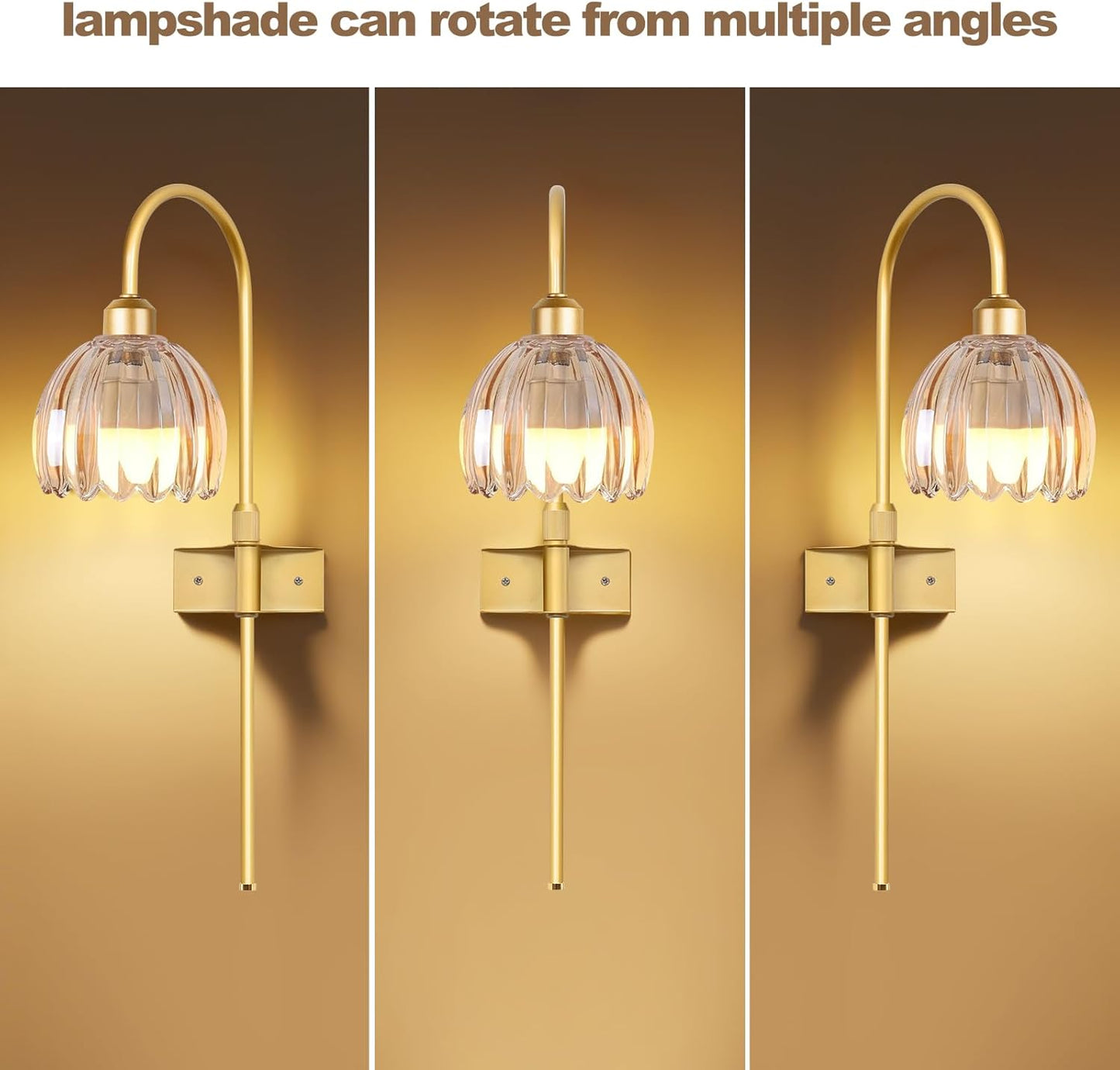Vintage Battery Operated Wall Sconces Set of Two, Flower Wireless Rechargeable Battery Powered Wall Lights Lamp with Remote Control & Green Glass Lampshade,Gold Wall Sconces for Bedroom Living Room