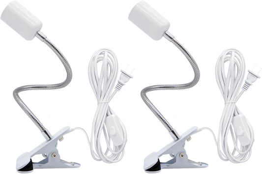 Clip Desk Lamp Socket,2 Pack Flexible Desk Light Socket,Gooseneck Clip on Lights,Flexible Lamp with Clamp,Adjustable Light Stand Clamp Lamp,Night Light,Reading Book Lights