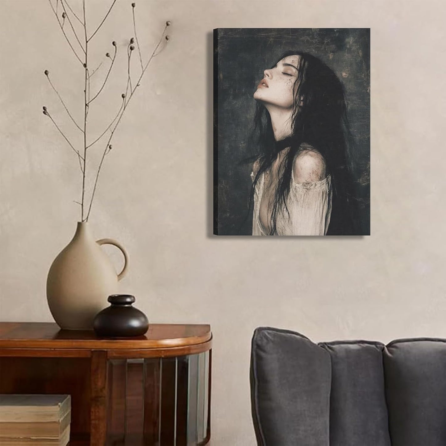 XLYFVLGF Dark Melancholy Bookish Canvas Wall Art Dark preppy wall decor picture Gothic Victorian woman painting artwork Melancholic Reading Nook Print Poster for Bedroom Gallery Decoration 12x16in