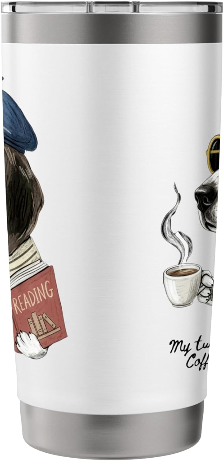 Dog Reading Book Coffee Dark Academia Intellectual Reader Stainless Steel Insulated Tumbler