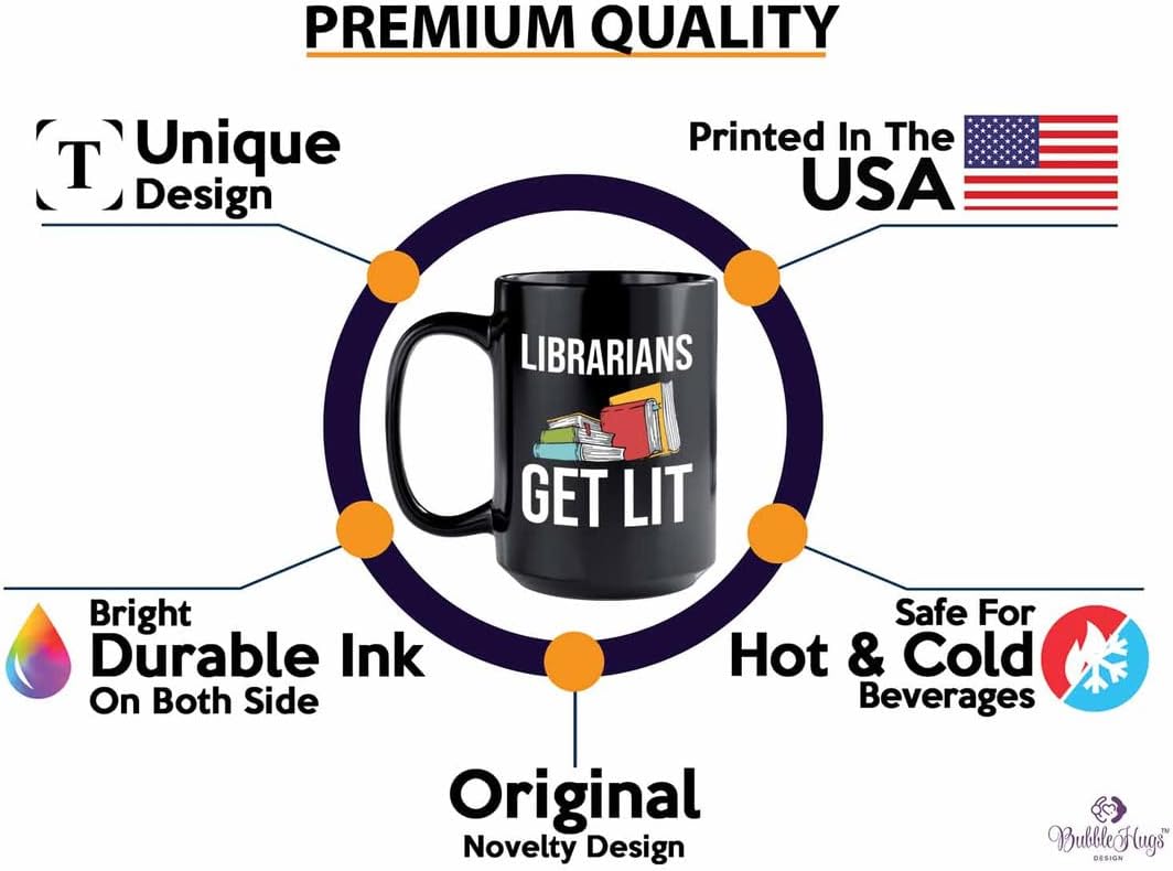 Book Lover Coffee Mug 15oz Black - Librarians get lit - Gifts for Book Club Readers Book Nerd Librarians Book Worm Bookish