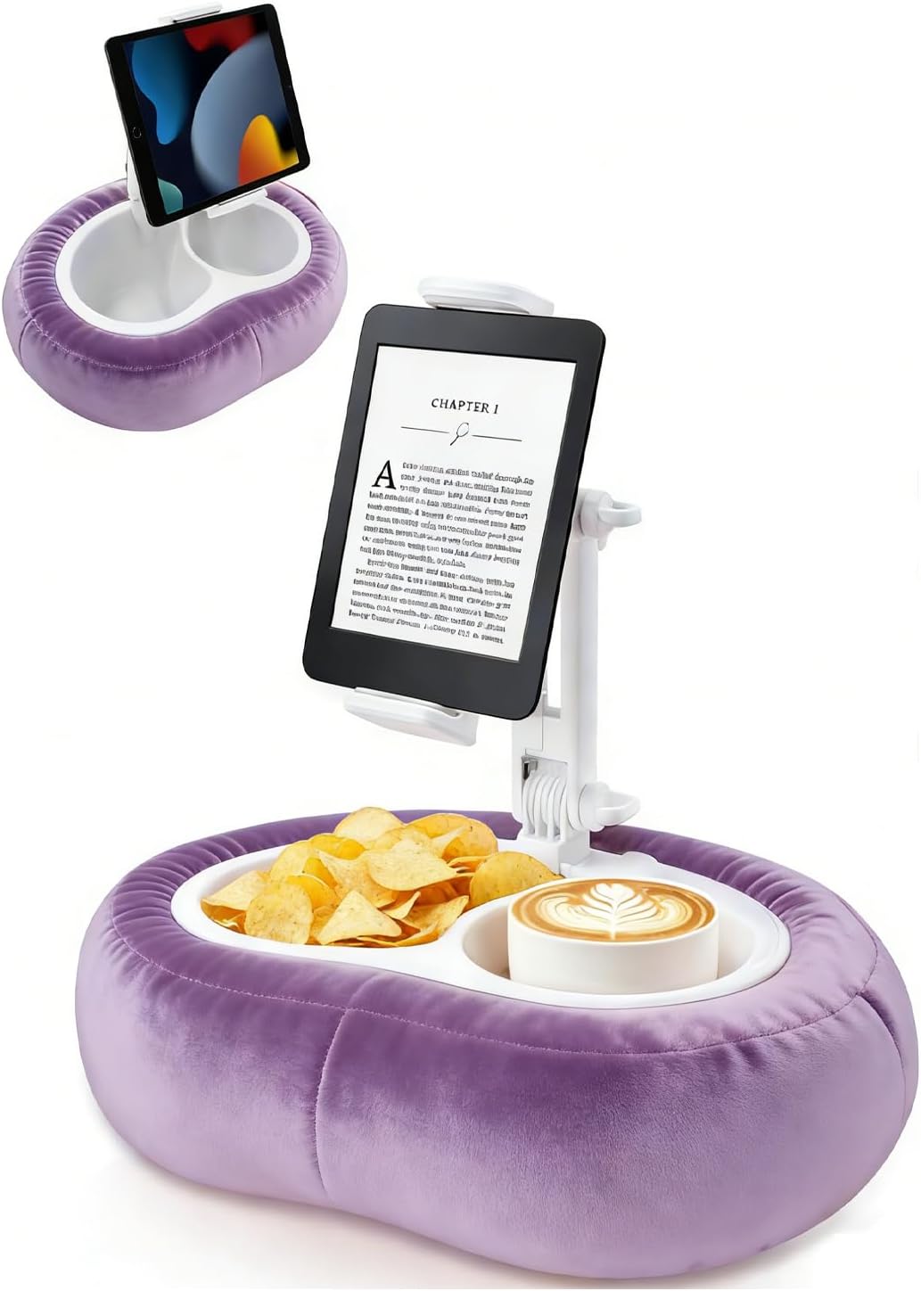 Miledi Tablet Pillow Stand, Compatible with 4.7"-12.9" Kindle, iPad, Phone/Tablet, 360° Rotating Phone Holder for Bed, Detachable Bowl, Reading and Relaxation on Bed (Purple)
