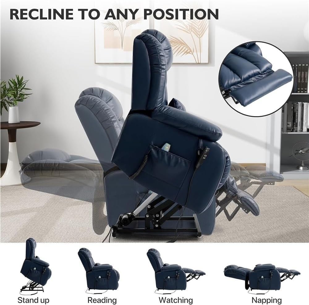 Extra Large Power Lift Recliner Chair with Dual Motor Heat Massage Infinite Position USB Charging Remote Control Lay Flat Recliners Chairs for Living Room Elderly Adult