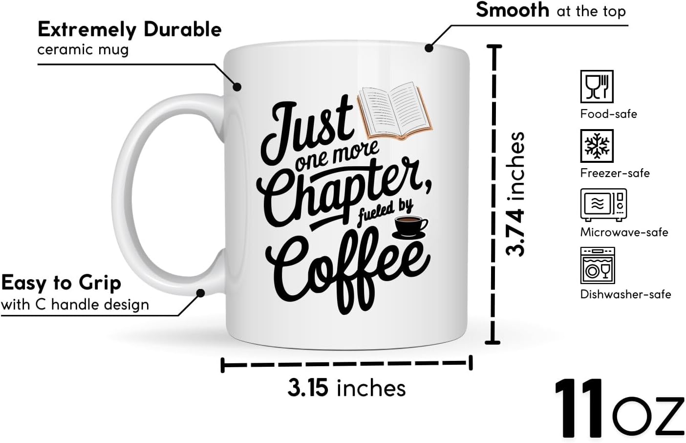 Book Lovers Coffee Mug 11oz White -Distracted Books - Gift for Book Club Bookworm Bookish Reading Nerdy Avid Readers Women