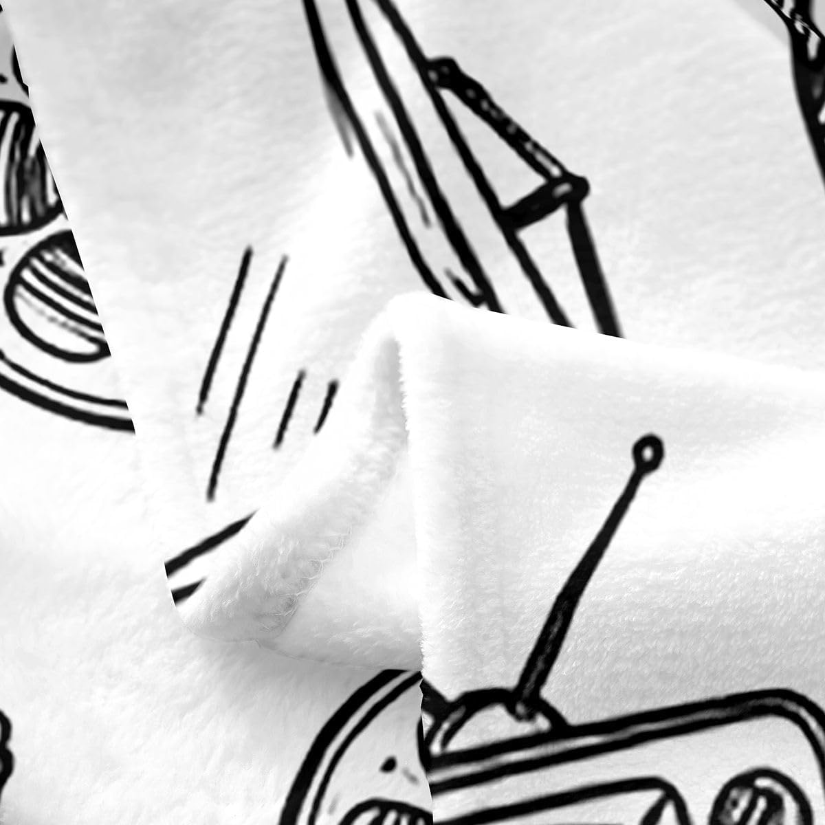 Feelyou Cinema Pattern Plush Throw Blanket White Line Art Movie Flannel Blanket Twin 60"x80" Retro Cinema Aesthetic All Season Cute Movie for Couch Bed Sofa Bedroom Decor