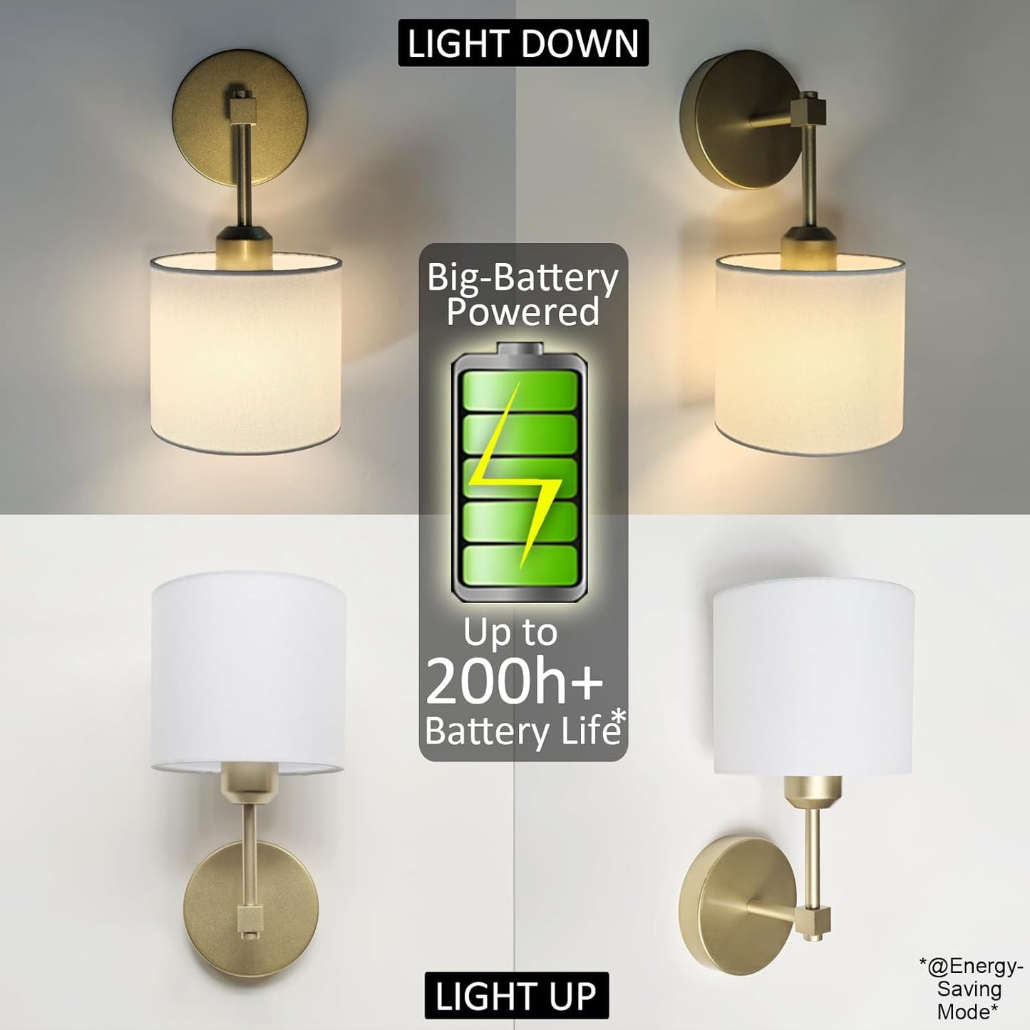 Easy Install Adhesive Battery Wall Sconces Rechargeable Gold Set of 2, No Nails Cordless Magnetic Wall Lamps Peel and Stick Decor Wall Vanity Lights for Pictures Living Room Hallway (Gold, 2-Pack)