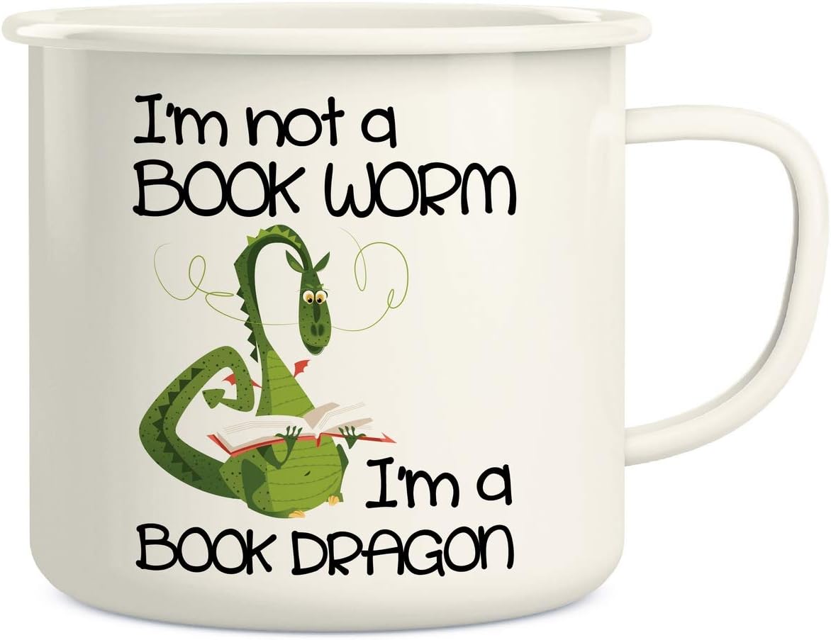Retreez I'm Not a Book Worm I'm a Book Dragon 16 Oz Enamel Stainless Steel Metal Camping Campfire Coffee Mug Cup - Funny Sarcasm Inspirational birthday gift for friend coworker sister brother dad mom