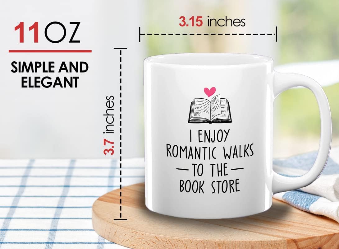 Reading Lover Coffee Mug 11oz White - I Enjoy Romantic Walks To The Book Store - Gift For Poets Bookish People Bibliophile Librarian Book Club Reader