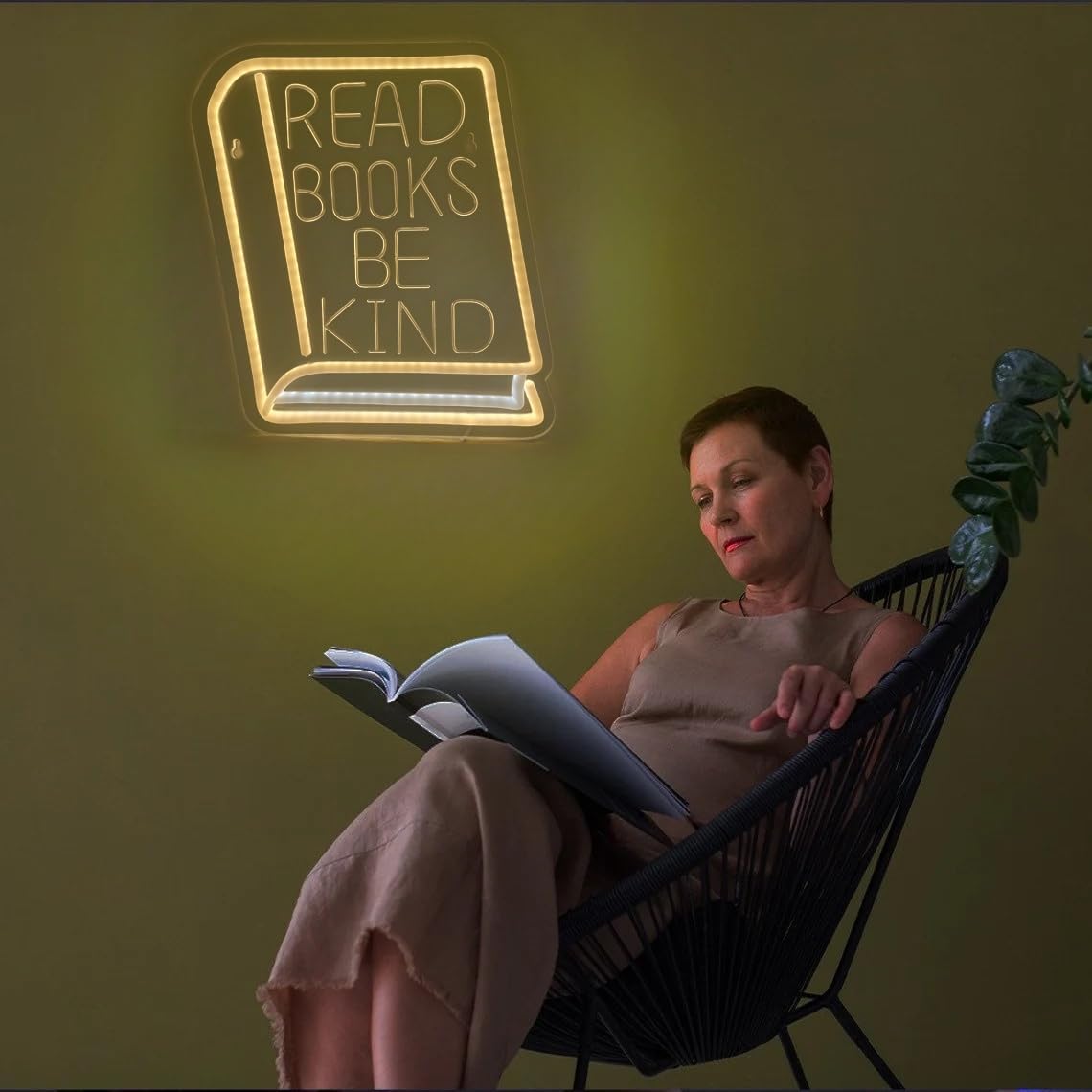 Read Books Be Kind Neon Sign Classroom Neon Lights Dimmable LED Light Up Sign for Bedroom Bookstore Reading Room Library Museum Study Room Wall Decoration Encourage People to Love Reading