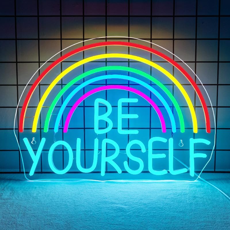 WLHOPE Be Yourself Neon Sign Be Yourself Neon Signs for Wall Decor Rainbow Neon Lights Classroom LED Light Up Sign for Bedroom Bookstore Reading Room Library Study Room Decoration