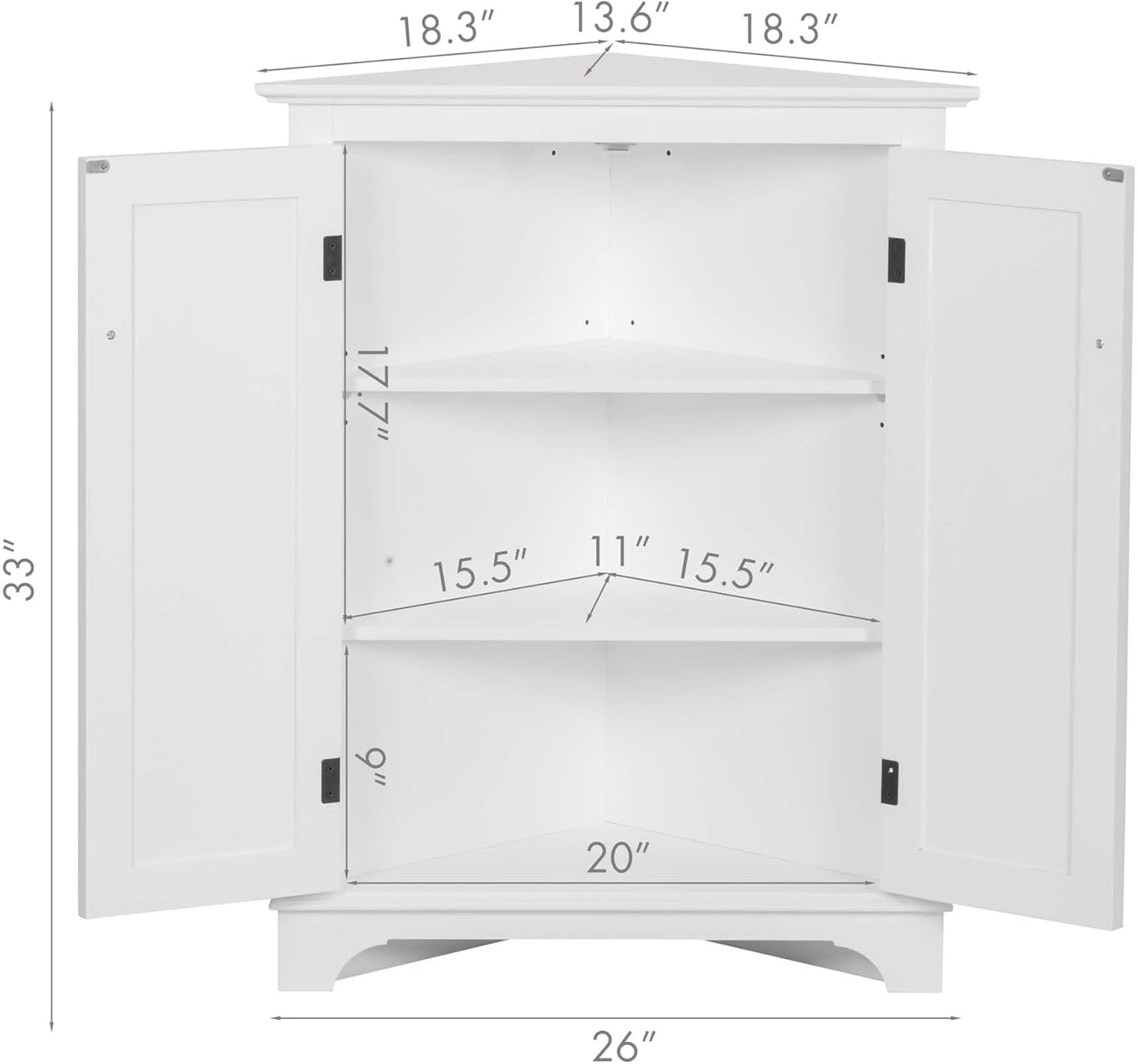 Spirich Floor Corner Cabinet with Doors and Shelves, Freestanding Bathroom Corner Storage Cabinet for Bathroom, Living Room, White