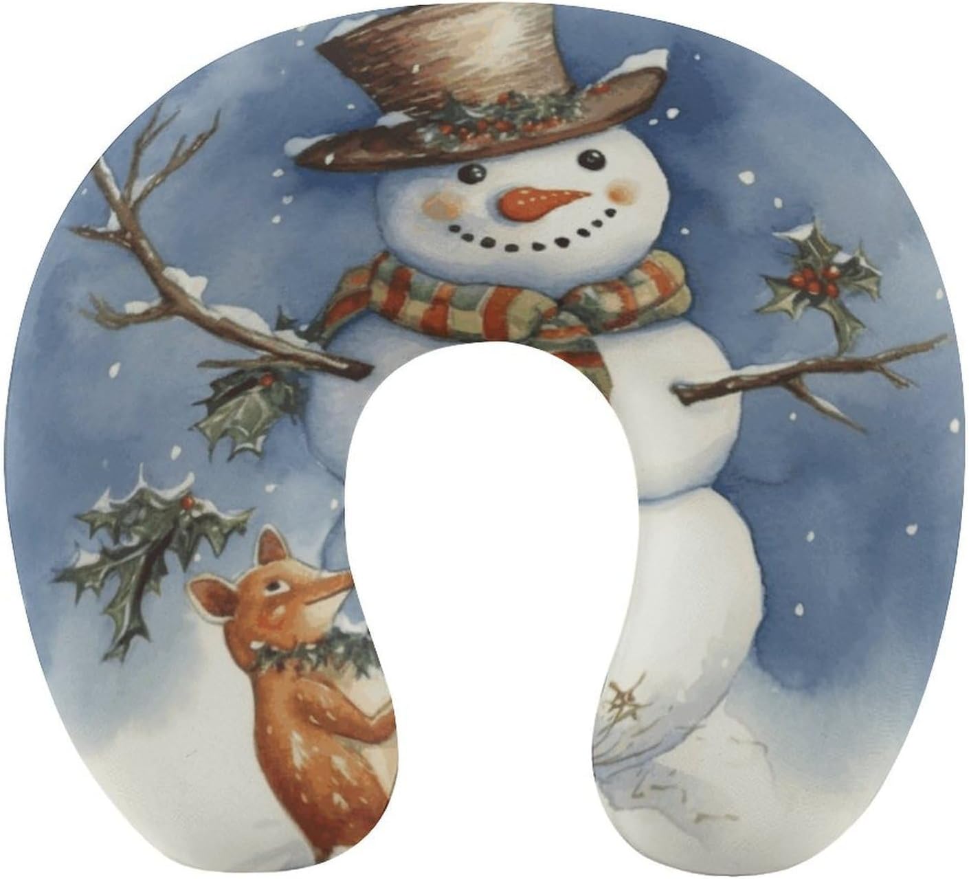 Winter Snowman Neck Pillow Memory Foam U Shaped Pillows Portable Pillows for Shoulder Travel Head Support Pillow with Concealed Zipper for Airplane Car Home Office