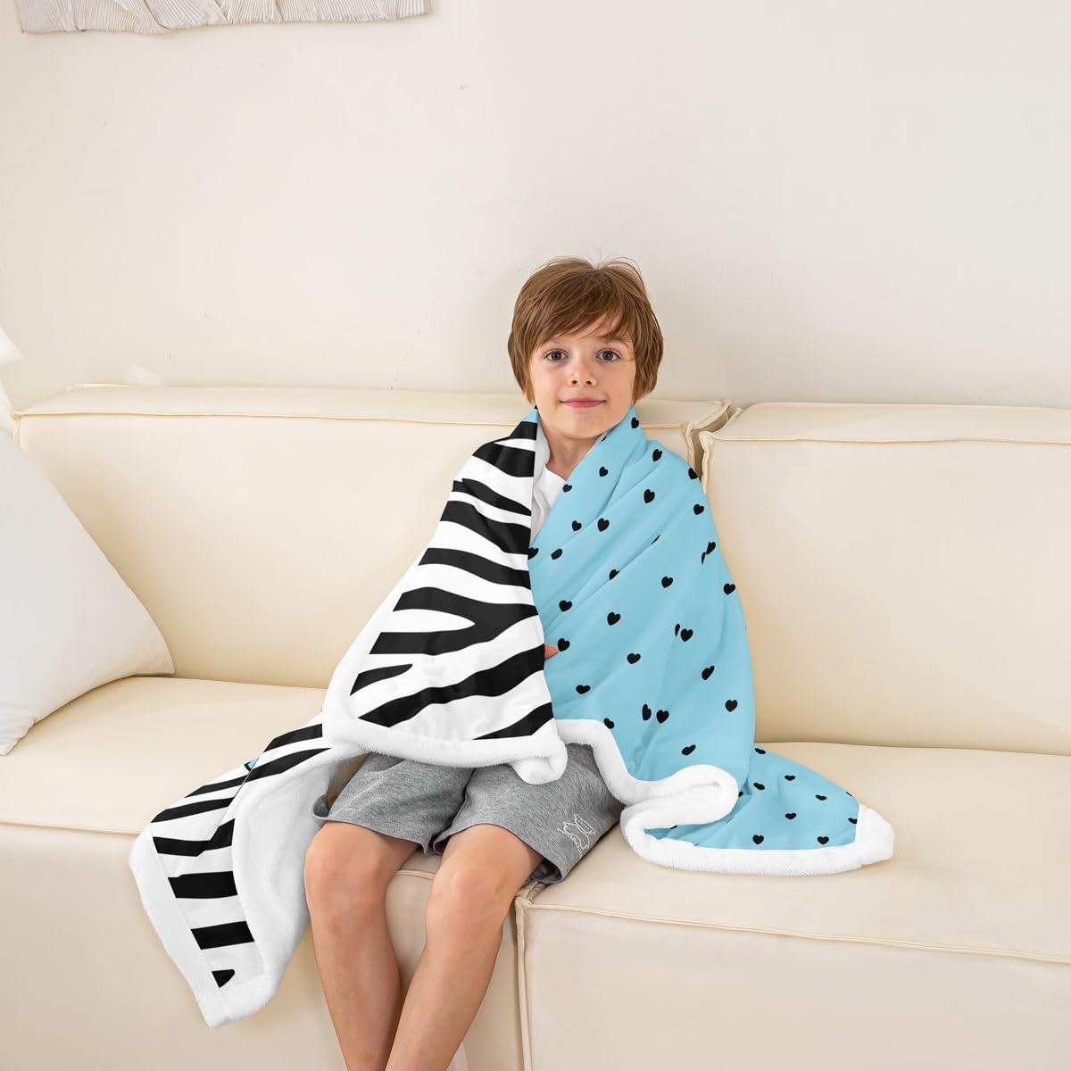 Feelyou Blue Bow Sherpa Throw Blanket for Couch Zebra Print Stripes Super Soft Cozy Fleece Polka Dots Blanket for Winter, Plush Throw Bow Knot Print Baby 30"x40" Decor All Season