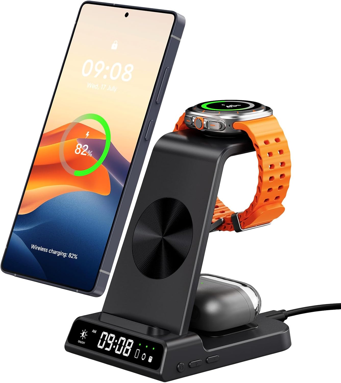 Wireless Charger for Samsung Devices, Wireless Charging Station for Galaxy S25 Ultra/S25+/S25/Z Flip7/Z Fold/S24 Ultra/S23/S22/S21, for Galaxy Watch 8/8 Classic/7/Ultra/6/5 Pro (Black)