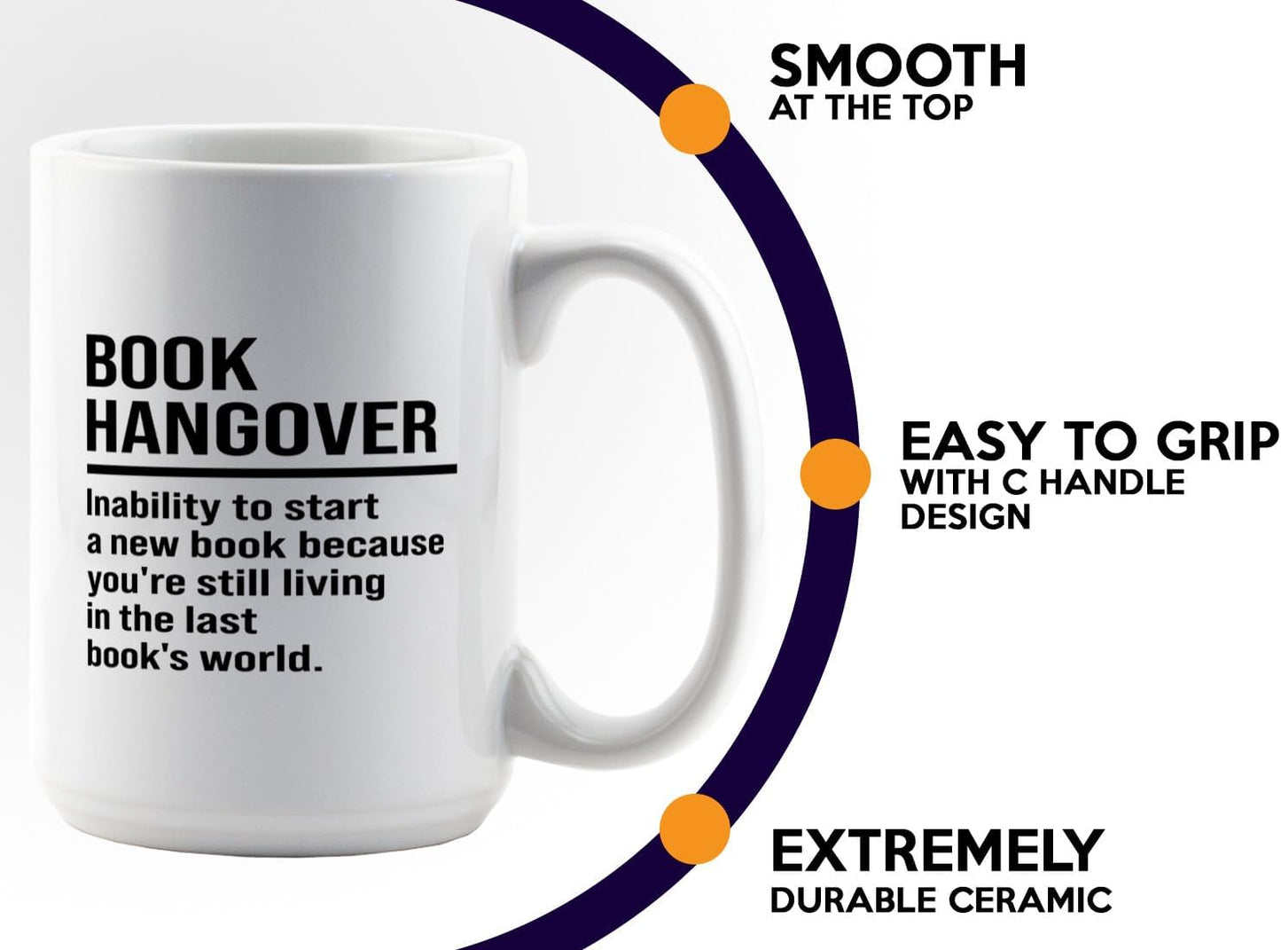 Book Lover Coffee Mug 15oz White -Book Hangover - Writer Editor Bookish Librarian Bibliophile Bookish Grammar Philosophers