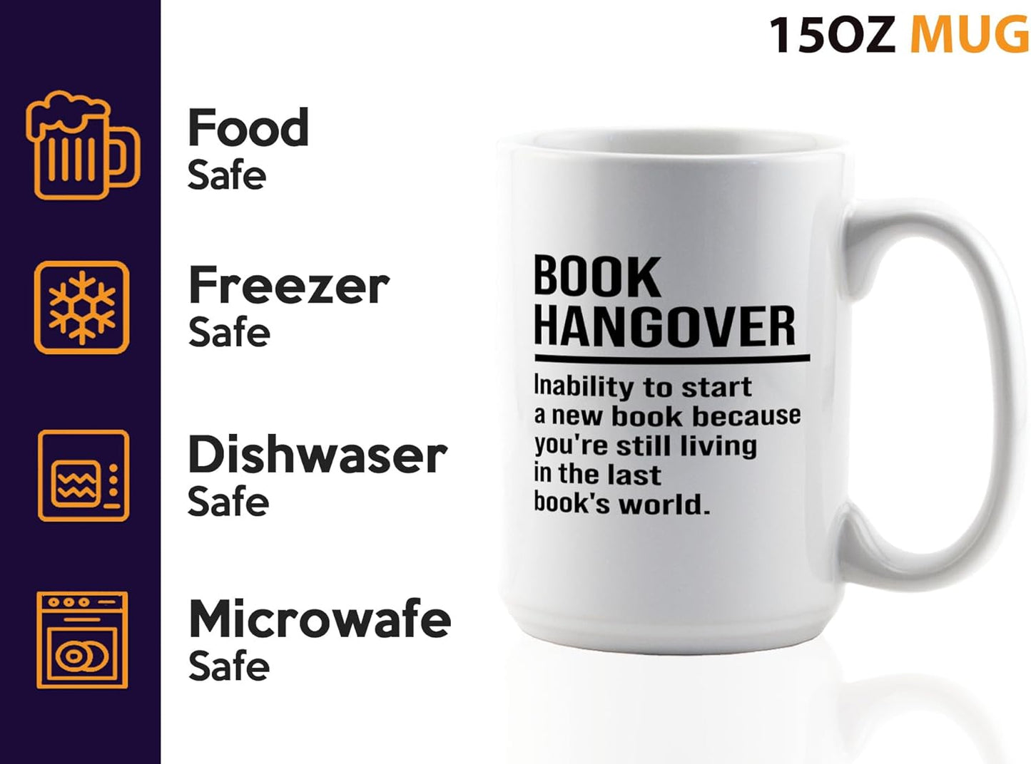 Book Lover Coffee Mug 15oz White -Book Hangover - Writer Editor Bookish Librarian Bibliophile Bookish Grammar Philosophers