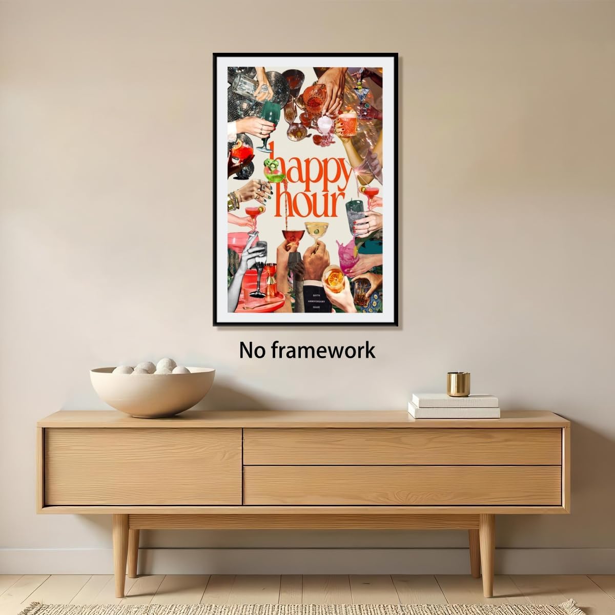 Cocktail Happy Hour Wall Art Retro Martini Posters Bar Art Canvas Print Vintage Kitchen Decor Disco Ball Poster Fun Party Decor Sign Pictures for Bar Cart Dining Room 12x18inch Unframed
