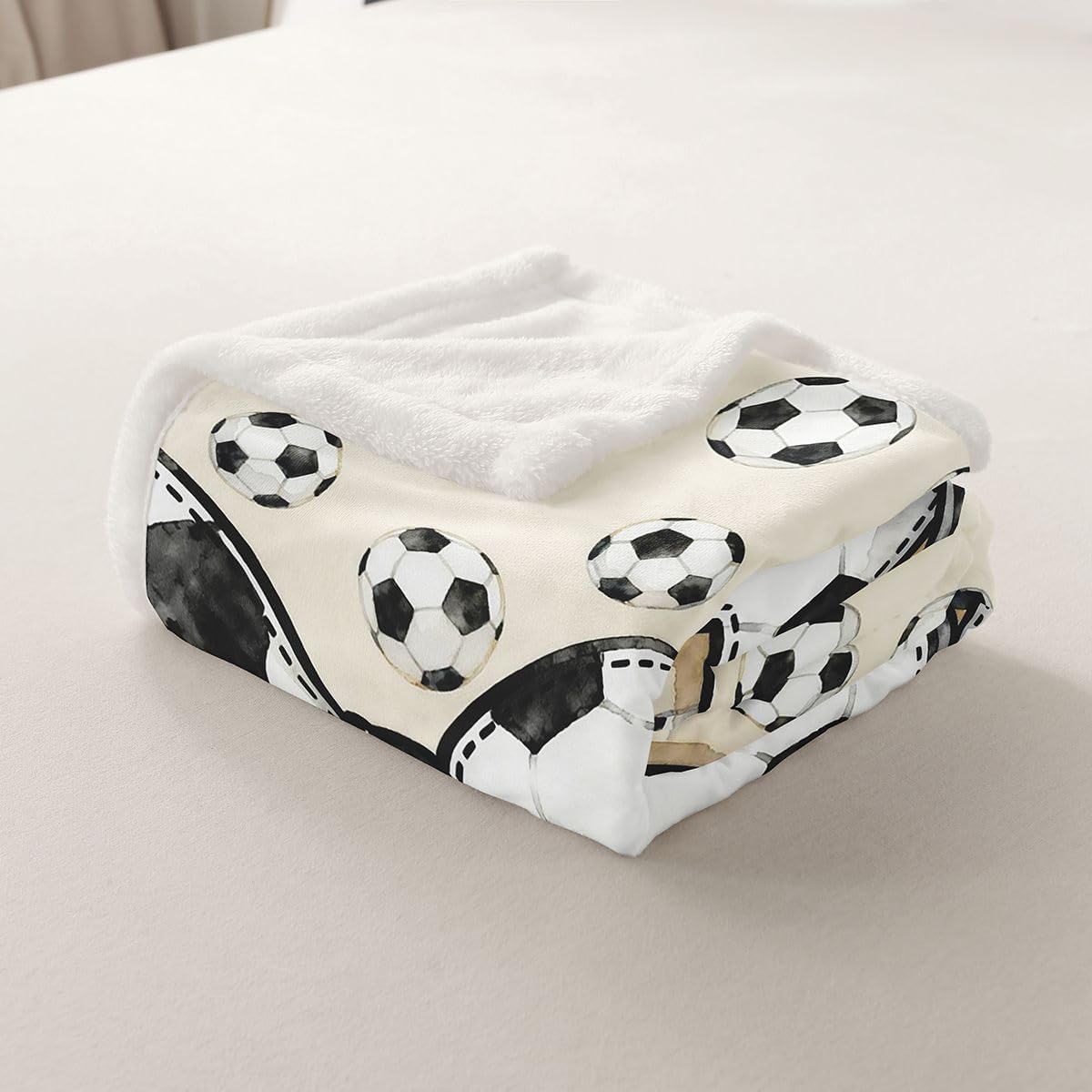 Feelyou Cartoon Football Bow Sherpa Throw Blanket for Couch Cute Bowknot Super Soft Cozy Fleece Soccer Sports Blanket for Winter, Plush Throw Baby 30"x40" All Season