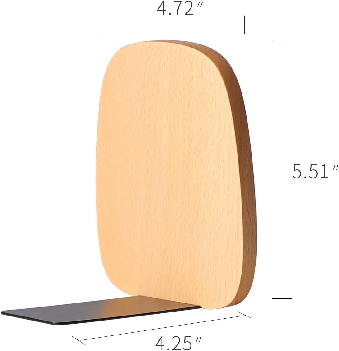 Muso Wood Book Ends for Shelves, Non-Skid Bookends for Heavy Books, Wooden Book Stopper for Home Office and Library (Beech 1 Pair)