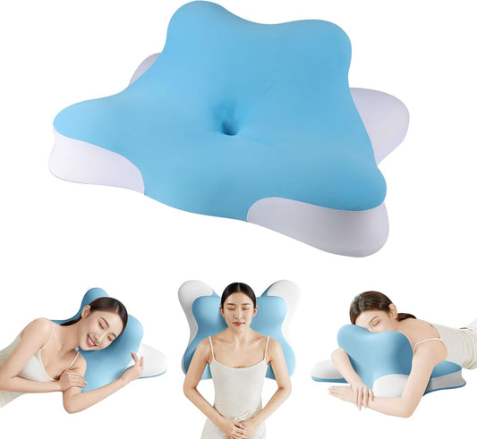 Reading Pillow for Bed, Lying, Leaning and Prone, Ergonomic Memory Foam Pillow for Headboard, Chin & Back Support Pillows on Bedrest Couch Floor- Blue