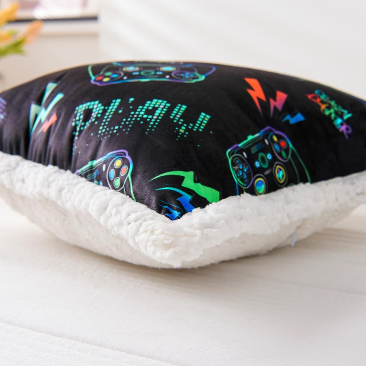 NTBED Video Game Controller Printed Reading Pillow Bed Wedge Backrest with Arms, Couch TV Relax Bed Rest Pillow Back Support Cushion for Kids Teens Boys Girls,Multi Game