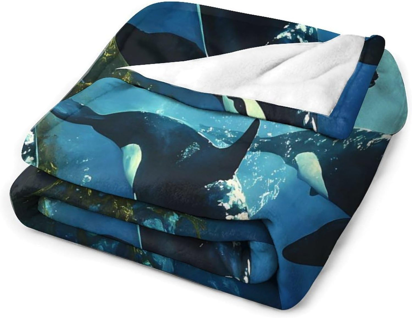 Killer Whales Swim Throw Blanket for Couch Bed Plush Cozy Fuzzy Flannel Blanket for All Season 70"x80"