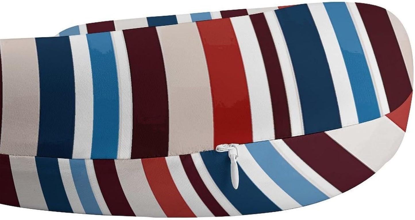 Red Blue White Gray Stripes Neck Pillow Memory Foam U Shaped Pillows Portable Pillows for Shoulder Travel Head Support Pillow with Concealed Zipper for Airplane Car Home Office