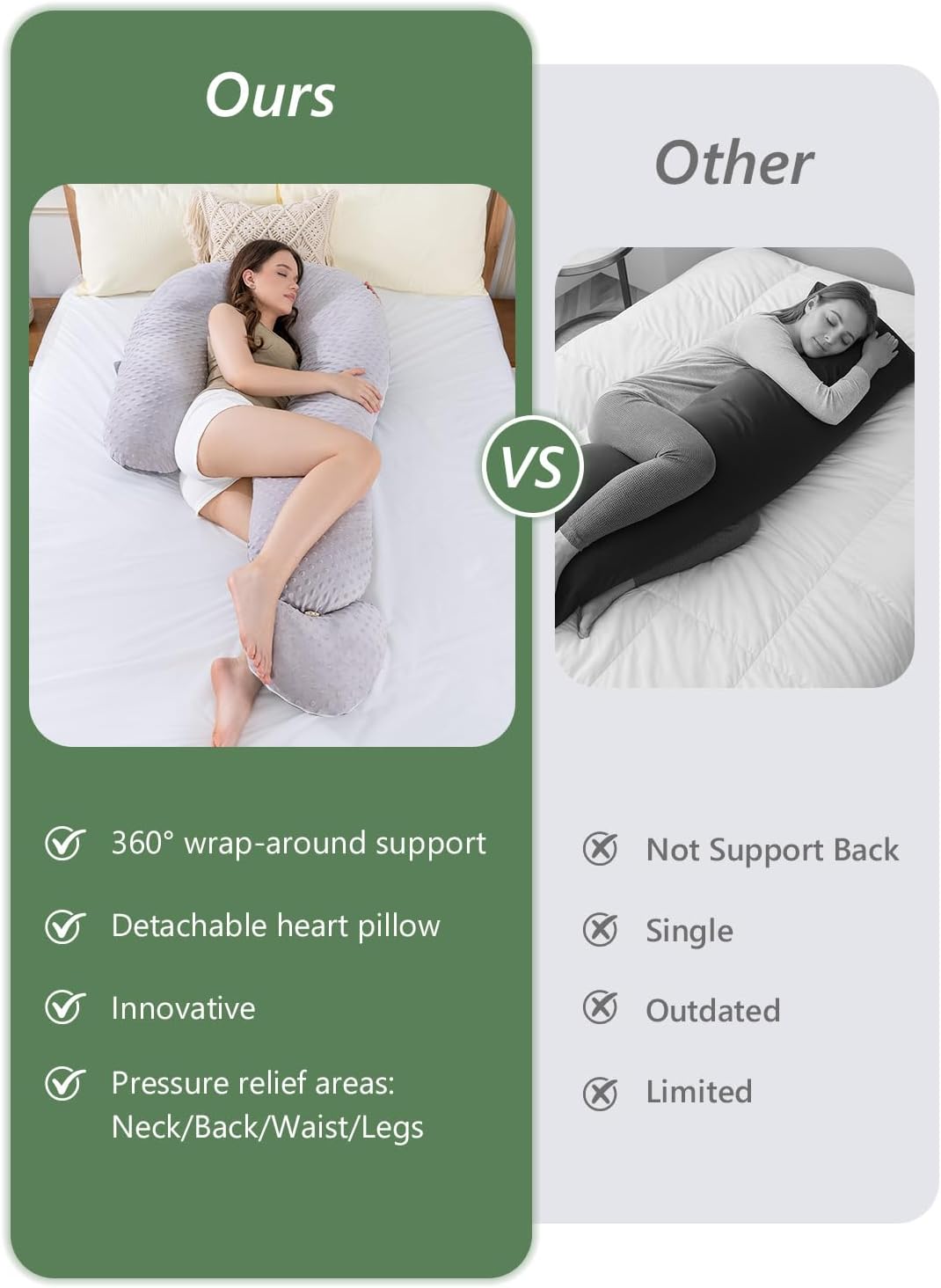 Meiz Question Mark Body Pillow for Adults & Couples, Dual-Sided Velvet Long Bolster Pillow with Detachable Heart Cushion for Hugging, Full Body Support Pillow for Side Sleepers & Back Support