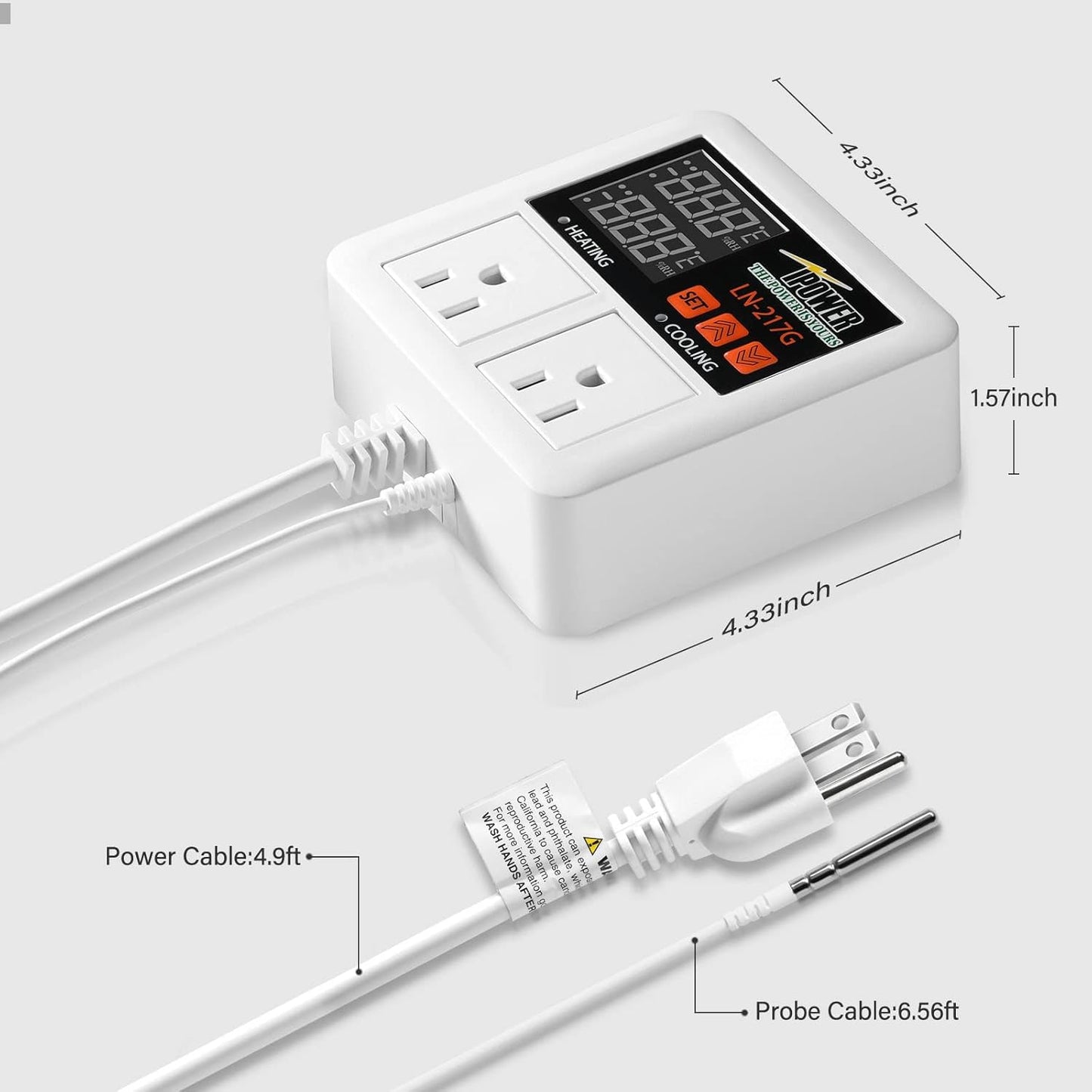 iPower Temperature Controller 1200W 10A Dual Digital Outlet Thermostat Plug, Pre-Wired, 2 Stage Heating and Cooling Mode, Fermentation BBQ Reptile Aquarium, 2 Pack